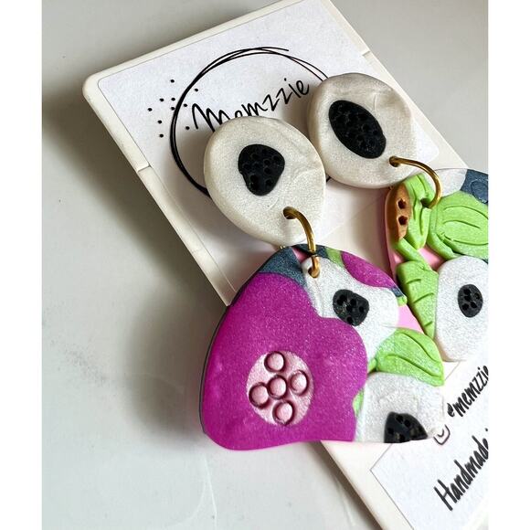 Handmade Polymer Clay Earrings Handcrafted Artwork Floral Organically Shaped - Picture 2 of 4